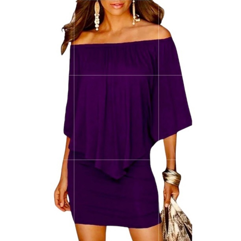 Women Off Shoulder Ruffles Bodycon Mini Dress,‎ size L EUC - Picture 3 of 10